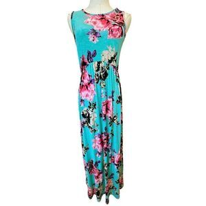 VINTAGE 90’s USA Made Floral Sleeveless Maxi Dress Medium BOHO Fairy Tropical